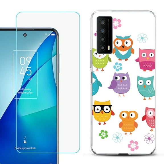 Slim-Fit Gel TPU Phone Case for TCL Stylus 5G, with Tempered Glass Screen Protector, by OneToughShield ® - Happy Owl
