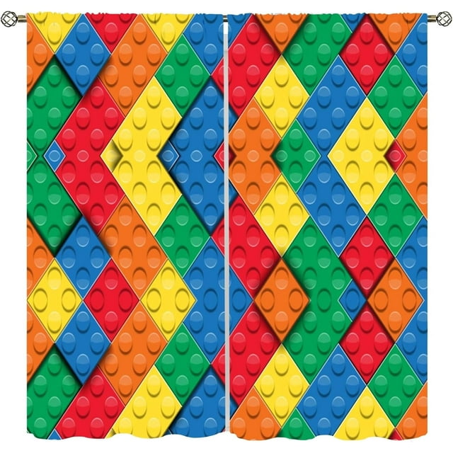 ICMOLYYENLO Rideaux Jouets Blocs de Construction pour Enfants Garçon Fille Chambre Rideaux Imprimés Briques Colorées Abstraites Rideaux Occultants pour Chambre d'Enfant 52x84 Pouces 2 Panneaux