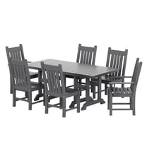 WestinTrends Malibu Outdoor Patio Dining Set for 6, All Weather Poly Lumber Patio Furniture Set, 71" Farmhouse Dining Table Set with Umbrella Hole and 6 Patio Chairs, Gray