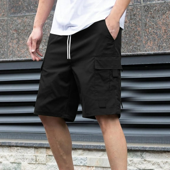 Mens Shorts Athletic Mens Cargo Shorts Summer Cotton Knee Length Sweat Shorts Drawstring Stretch Waist Athletic Workout Gym Jogger Shorts