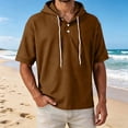 thumbnail image 2 of Men's Cotton Pullover Hooded Top Short Sleeve Casual Solid Color T-Shirt Hoodie Drawstring Loose Fit Summer Basic Streetwear Outfits Travel Essential | JASKFLY,Brown L, 2 of 7