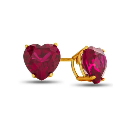 Heart Shaped Ruby Earrings - Finejewelers 7x7mm Heart Shaped Created Ruby Post-With-Friction-Back Stud Earrings in 14 kt Yellow Gold