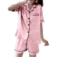 thumbnail image 2 of Vmvidoty 2 Piece Sleepwear Satin Pajamas for Women Set,Silky Short Sleeve Ladies Pajama Pink 5XL, 2 of 4