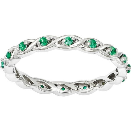 Created Emerald Cross - Created Emerald Sterling Silver Ring