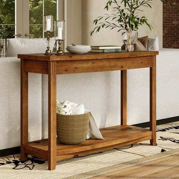 Finmind Farmhouse Solid Wood Console Table, 41.3 Inch Entryway Table with Storage Shelf for Living Room, Hallway & Foyer, Vintage