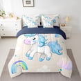 thumbnail image 2 of Feelyou Kawaii Blue Unicorn Twin Bedding Sets 7-Piece for Teen, Dreamy Rainbow Cloud Bedding Comforter Set, Cartoon Animal Reversible Sheet Sets, Lightweight Room Decor, 2 of 7