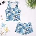thumbnail image 5 of COEQINE Girls Tankini Swimsuit 2 Piece for Kids Ages 6-7 with Removable Pads Printed Bathing Suits for Little Kid Soft Crewneck Tank Top and Swim Shorts, Vintage Ocean Life Patchwork, 5 of 8