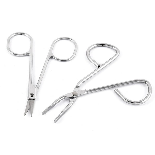 Unique Bargains Beauty Tools Stainless Steel Eyebrow Tweezer Scissor Set Silver Tone 2 in 1