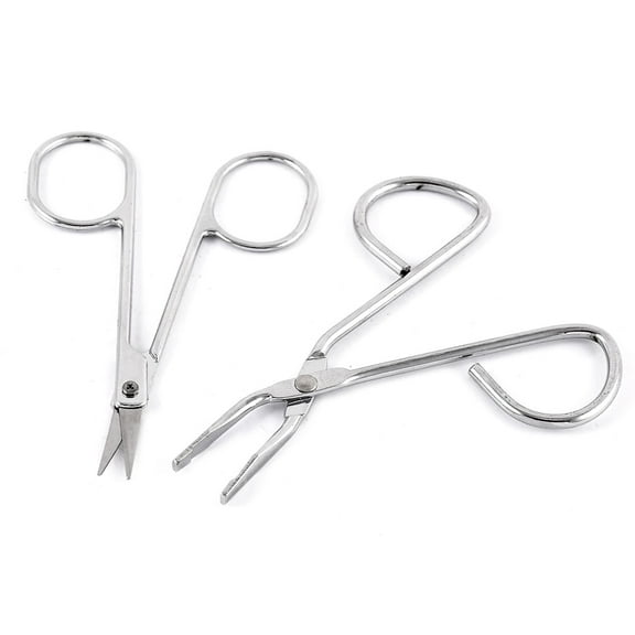 Beauty Tools Stainless Steel Eyebrow Tweezer Scissor Set Silver Tone 2 in 1