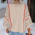 thumbnail image 6 of Htigea Womens Crewneck 3/4 Sleeve Sweaters Knitted Striped Pullover Tops Lightweight Soft Comfy Short Sweater Khaki S, 6 of 6