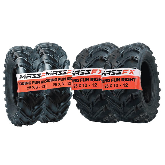 MASSFX MS ATV UTV Tires (2) 25x10-12 MS251012 & (2) 25x8-12 MS25812 6 Ply Front Rear Tire Set