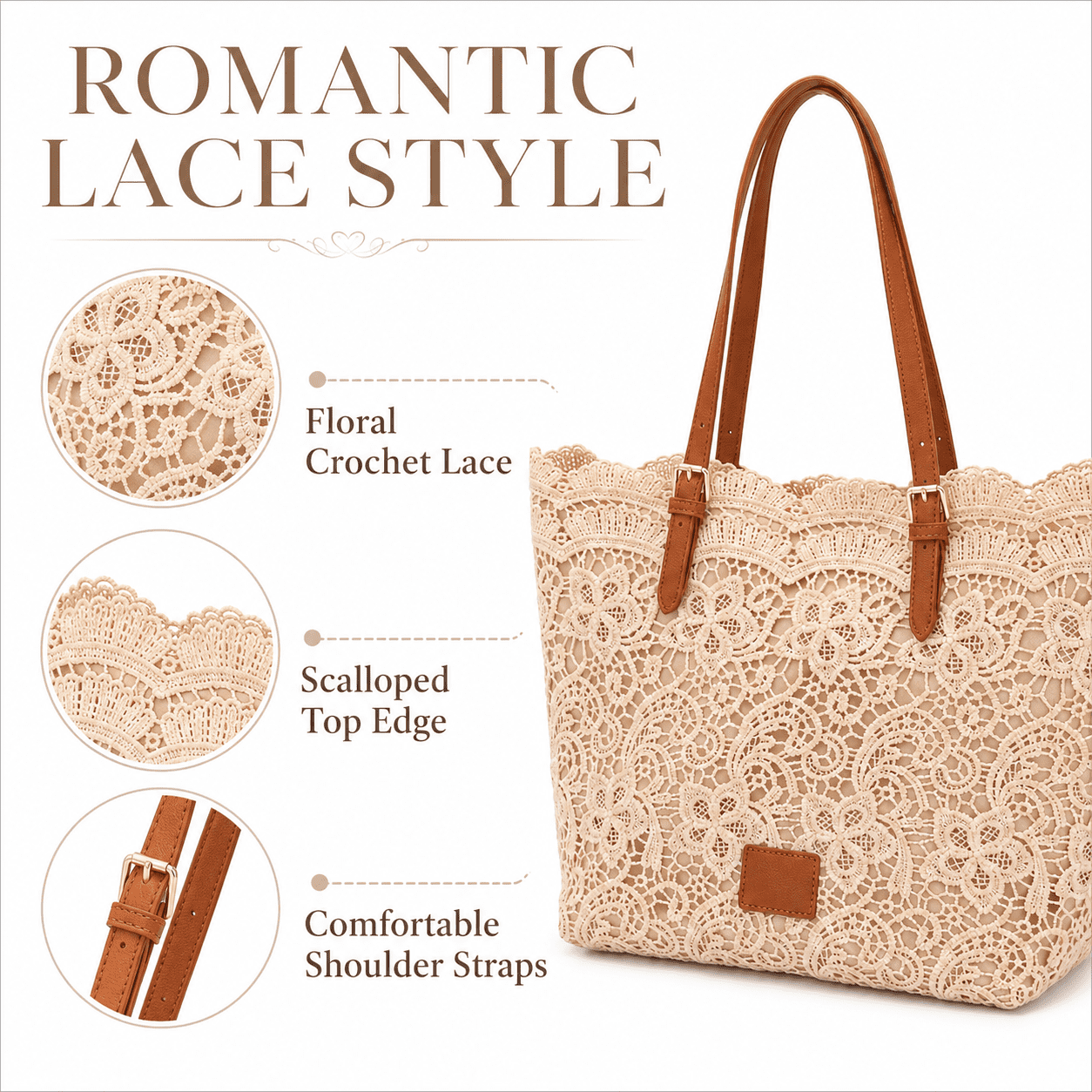 Vintage Lace Shoulder Bag for Women, Crochet Purse Summer Handbag 2026, Lightweight Tote Bag for Beach Travel Shopping