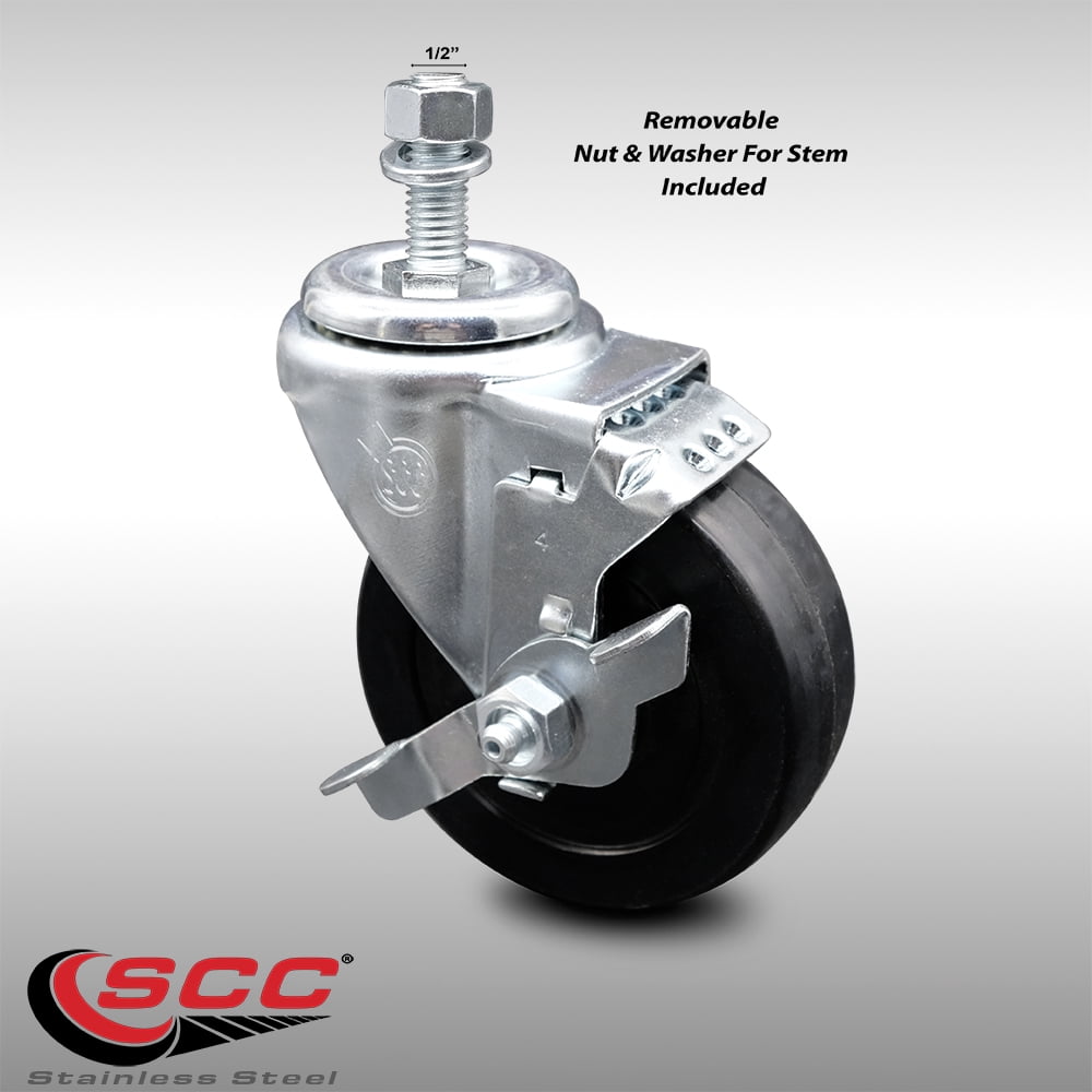 Stainless Steel Soft Rubber Swivel Threaded Stem Caster w/4" x 1.25