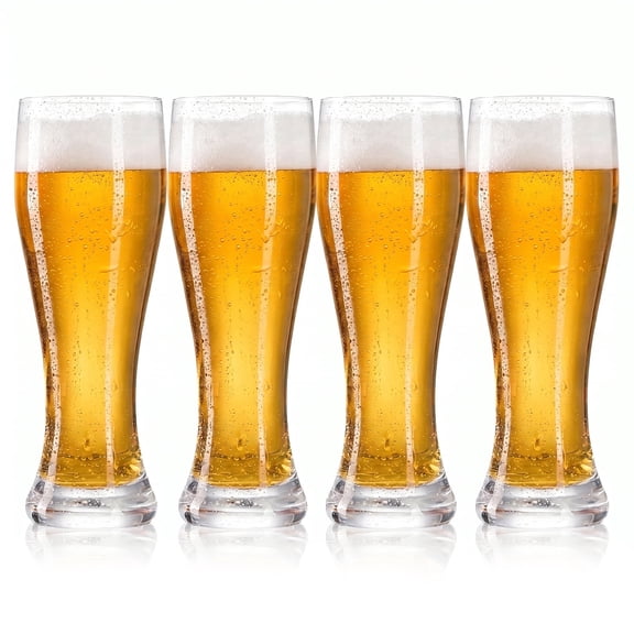 18.6 oz (550ml) Extra Large Pint Glass Set of 4, Hourglass Pilsner Wheat Beer Cup, Weighted Base Freezer Safe Lead-Free Glassware, Gift for Men