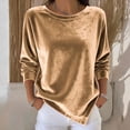 thumbnail image 2 of CIENVNSTG Women's Velvet Shirts Long Sleeve Crew Neck Loose Fit Solid Color Blouse Soft Cozy Texture Casual Trendy Tops for Daily Wear Spring Fall Indoor And Outdoor Daily Outfits Gold L, 2 of 4