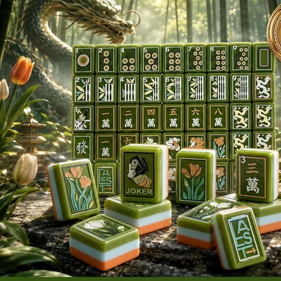 American Mahjong Tile Set, 160 Engraved 3-Layer Green Acrylic Tiles with Bag
