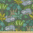 thumbnail image 2 of Ambesonne Funny Sloth Fabric by the Yard Upholstery, Jungle Plants Leaves, 2 Yards, Grey and Multicolor, 2 of 5