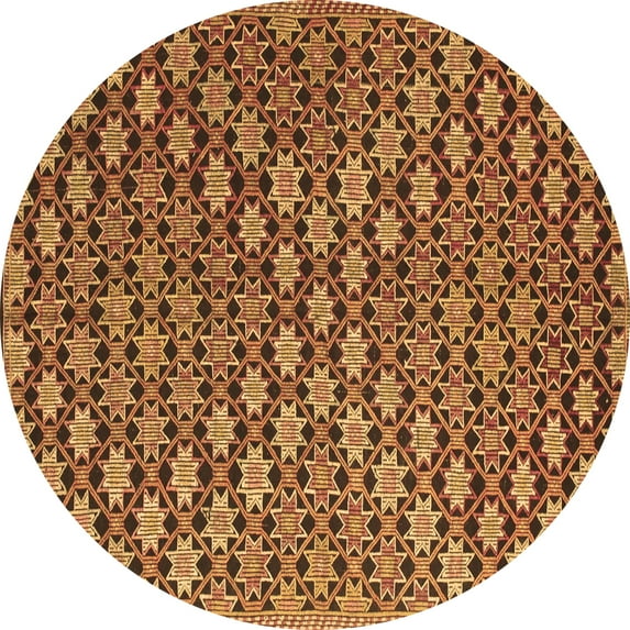Ahgly Company Indoor Round Abstract Brown Contemporary Area Rugs, 4' Round