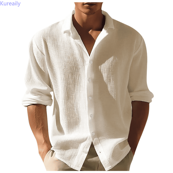 Kureaily Mens Shirt Waffle Button Down Shirts Long Sleeve Casual Work Dress Shirt