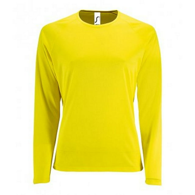 SOLS - Camiseta deportiva de manga larga para mujer (Amarillo Neón)