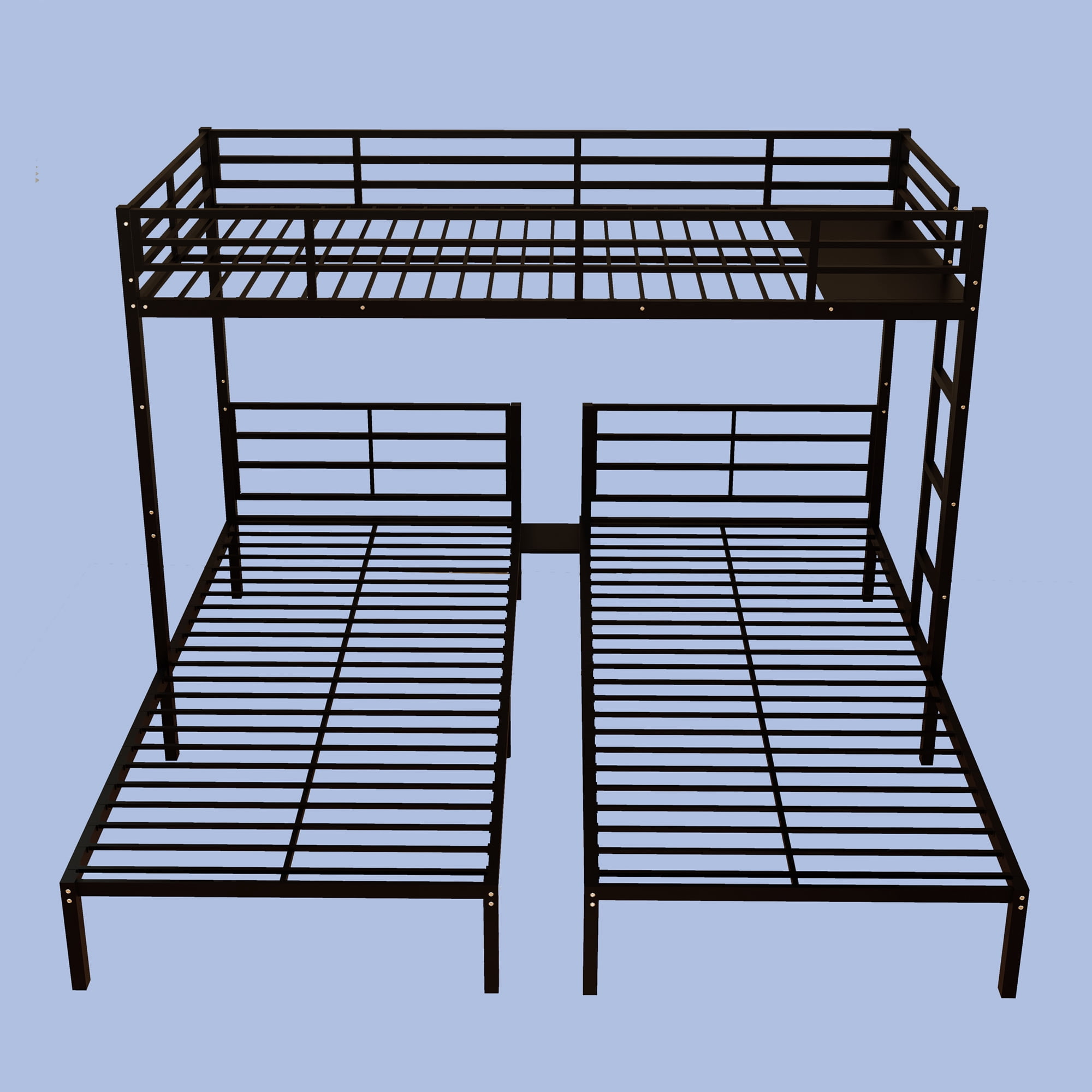 Metal Triple Bunk Bed, Twin Over Twin Over Twin Bunk Bed Frame with Guardrails and Ladder, Heavy Duty Separates Into 3 Individual Beds, Space-Saving Guest Ready Solution for Bedroom Dormitory, Black