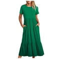 thumbnail image 1 of Pisexur Robes d'Été pour Femmes à Col Rond, Robe Fluide Plissée Tendance à Manches Courtes, Mode avec Poche, Robe d'Été de Plage Évasée à Imprimé Floral, 1 of 5