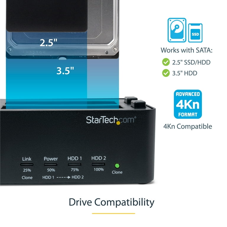 StarTech.com Dual-Bay Hard Drive Duplicator Dock, HDD / SSD Cloner Copier