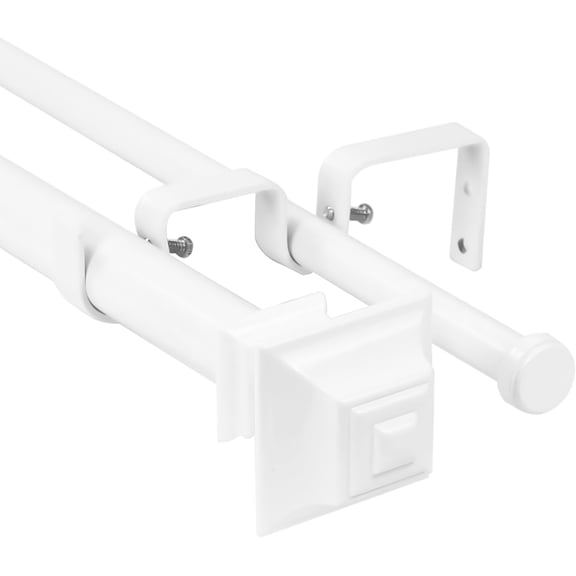 Urbanest Adjustable Double Curtain Rod Set Pila Manhattan Finials – 1″ Front & 5/8″ Back Rod With Glossy White Rod, 28–48 Inches