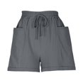 thumbnail image 5 of Lenpel Women's Cotton Linen Shorts Trendy Elastic High Waisted Drawstring Casual Shorts Summer Lounge Shorts with Pockets, 5 of 7