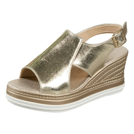 

ZMHEGW Women Metallic Slingback Wedge Sandals Glamorous Summer Bohemian Sandals