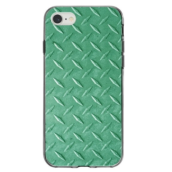 DistinctInk Clear Shockproof Hybrid Case for iPhone 7 8 SE (2020 Model) 4.7" Screen TPU Bumper Acrylic Back Tempered Glass Screen Protector - Green Diamond Plate Steel Image Print Printed Diamond Plat