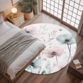 thumbnail image 3 of 3ft Round Rug, Teal Pink Spring Floral Non-Skid Rubber Backing Large Area Rugs - Living Room Bedroom Home Office, Summer Botanical Watercolor Indoor Floor Mat Carpets Washable Rug, 3 of 9