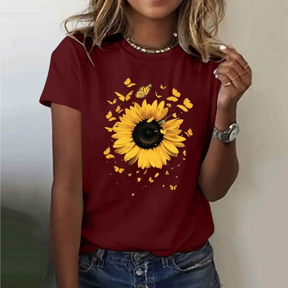 Women Short Sleeve Shirt T Shirts Cotton for Women Floral Blouses for Women Dressy TShirts My Reorder List