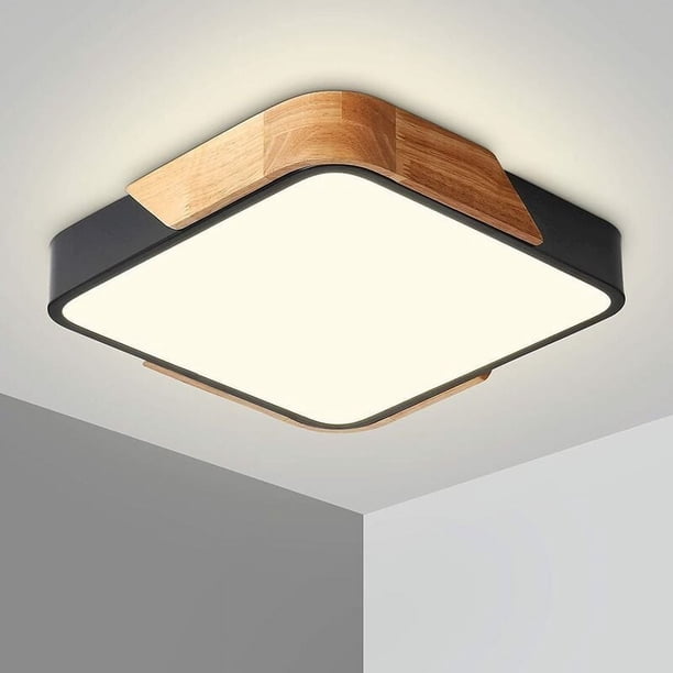 Lámpara de techo empotrada, moderna, minimalista, cuadrada, de madera, regulable, con iluminación LED blanca fría, lámpara de ahorro de energía ultradelgada para espacios de 7 a 12 metros cuadrados
