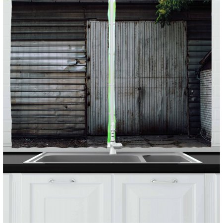 Industrial Curtains 2 Panels Set Obsolete Zinc Plated Steel Door