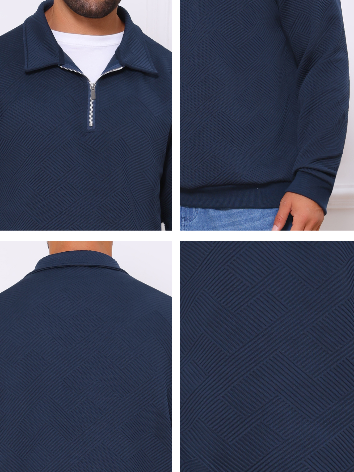 DARING DIVA Zip Pullover Long Sleeve Knitted Sweatshirts XL Dark Blue