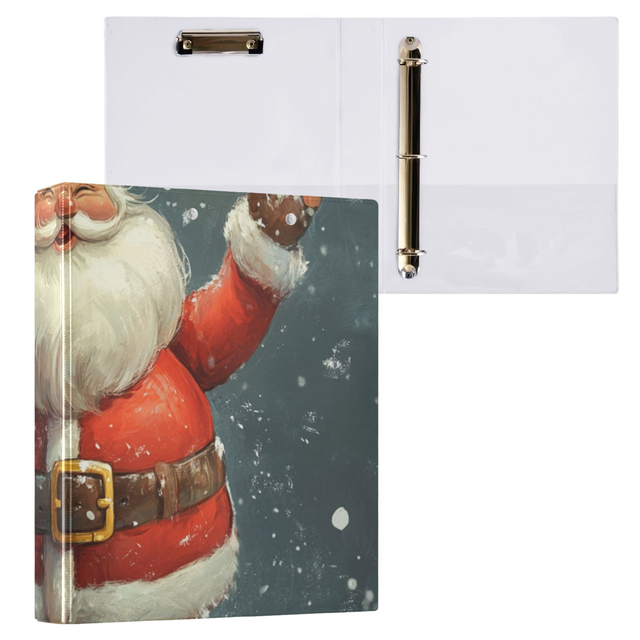 Cartoon Christmas Santa 3 Ring Binders 1.5 inch Hardcover File Folders with Interior Pockets A4 Size Organizer for School Office Hospital
