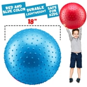 PlayBolt Jumbo 18-Inch Knobby Playground Balls – 2 Pack (Red & Blue) Giant Inflatable Rubber Kickballs with Hand Pump for Kids & Toddlers – Indoor & Outdoor Play
