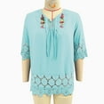 thumbnail image 6 of AherBiu Womens Tops Dressy Casual Blouse Crochet Lace Keyhole Round Neck 3/4 Sleeve Ruffle Boho Shirts Summer Tops, 6 of 8