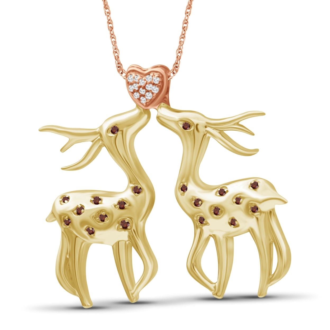 Silver Chain Necklace for Women – .925 Two Tone Sterling Silver Reindeer Necklace with Sparkling Genuine 0.10 CTW Red & White Diamonds – Chic, Stunning Silver Statement Necklace Gifts by JewelersClub