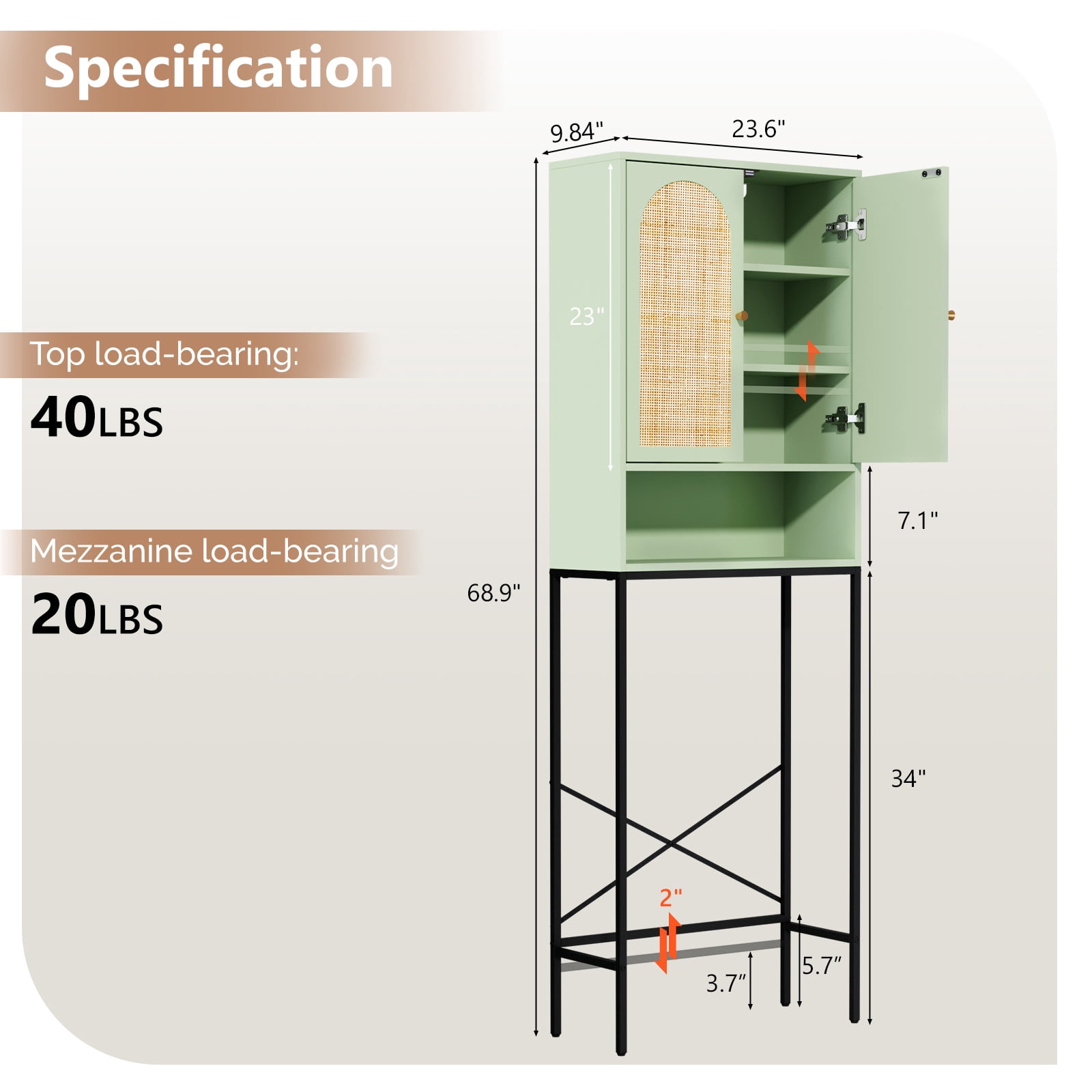 Ktaxon Over the Toilet Bathroom Cabinet Storage Space Saver with Double Doors and Open Shelving, Green