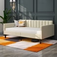 thumbnail image 2 of Same as B083121461 Elena Twin Size Beige Velvet Upholstered Daybed, Ribbed Tufted Backrest, Daybed in Lavish Modern Design, Richly Hued Foam Comfort, 2 of 8