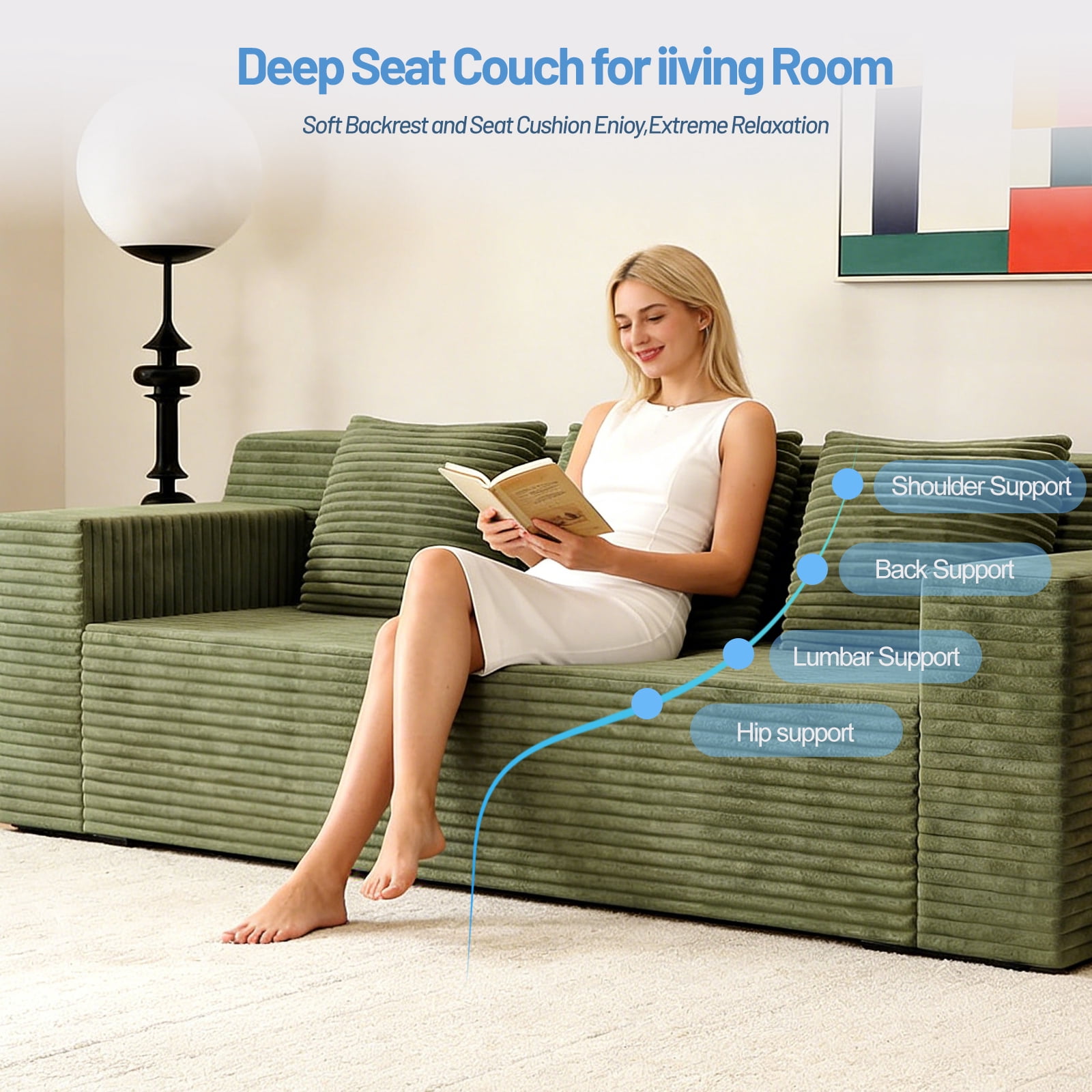 71" 3 Setaser Sofa,Corduroy Fabric,Deep Seat Couches,Comfy Loveseat Sofa,No Assembly,1pcs for Living Room, BedRoom,Conference Room, Apartment