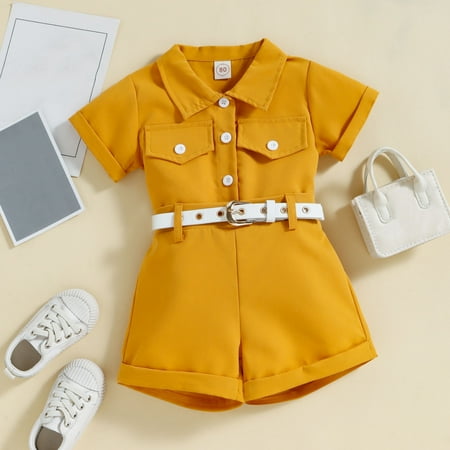 

nsendm Summer Toddler Girls Short Sleeve Tops And Shorts Belt Outfit Baby Stretch Wrap Childrenscostume Yellow 12-18 Months