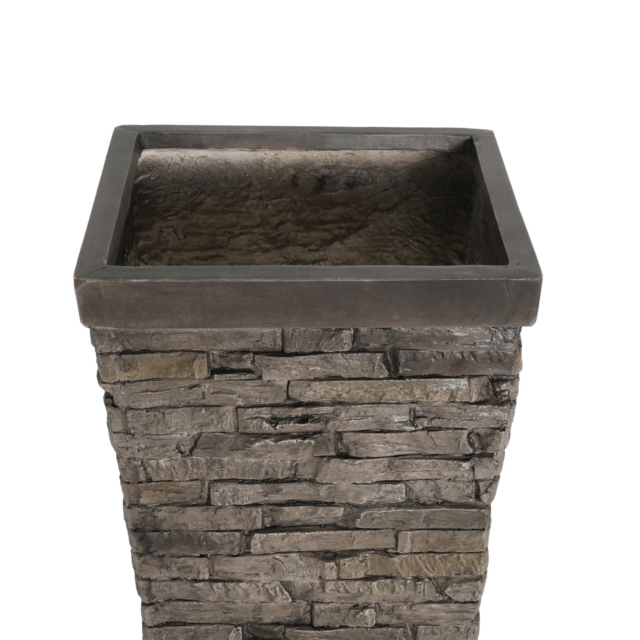 Christopher Knight Home 30" Tall MGO Indoor Outdoor Square Planter Pot with Stone-Effect, Gray