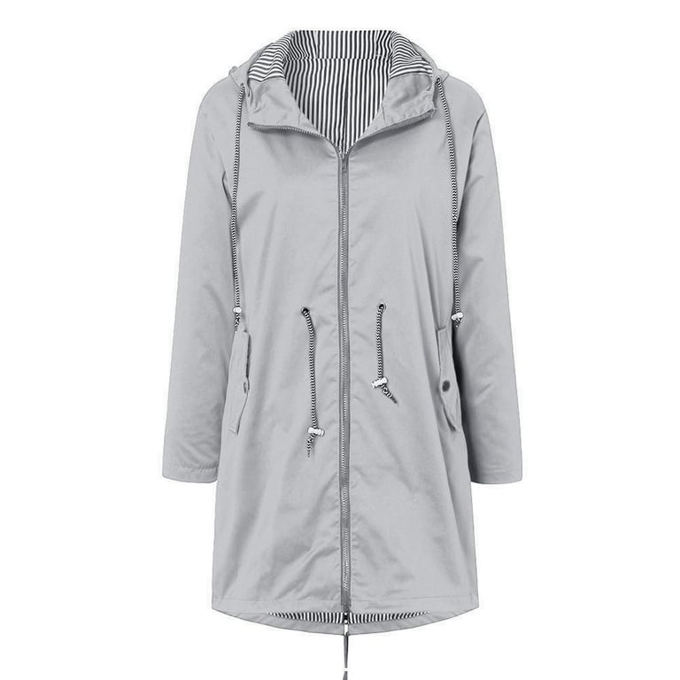 Summer Savings Clearance SHOPESSA Women Solid Rain Jacket Outdoor