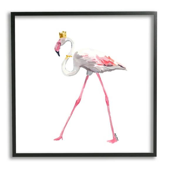 Stupell Industries Royal Flamingo with Crown Animals & Insects Painting Black Framed Art Print Wall Art, 12 x 12