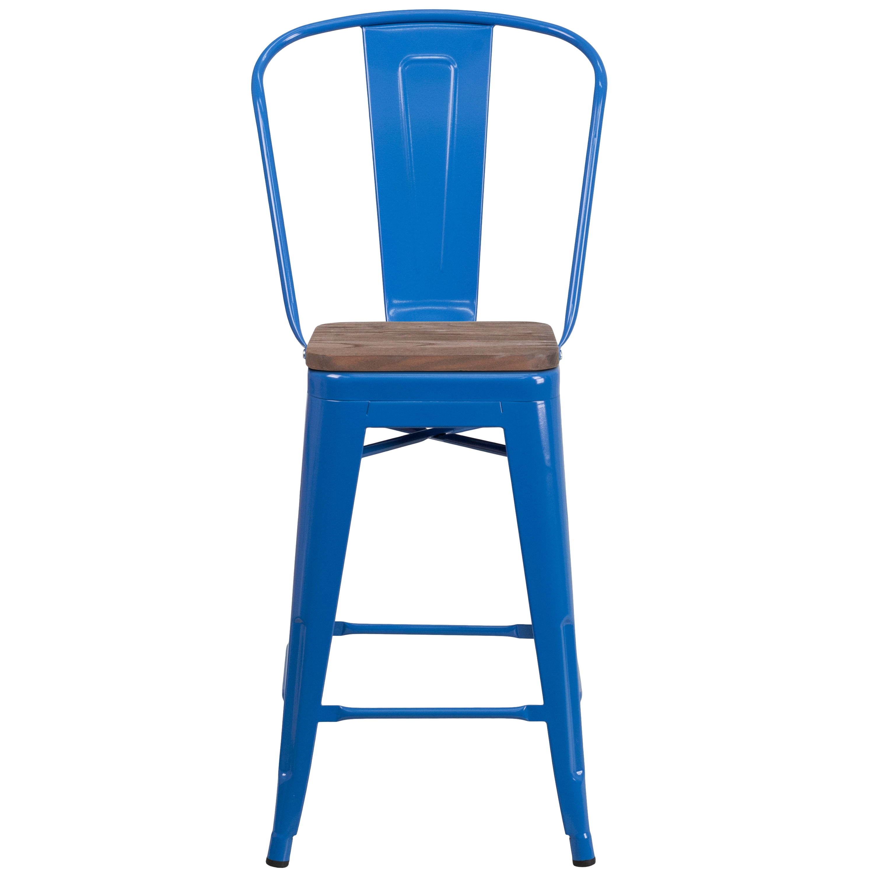 Flash Furniture 4 Pk. 24" High Blue Metal Counter Height Stool with Back and Wood Seat