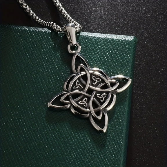 1pc Stainless Steel Witch Knot Pendant Necklace - Intricate Celtic Design, Vintage Style Jewelry for Casual Attire or Gift, Mystical Accessory | Ethnic Fashion | Intricate Craftsmanship,Silvery
