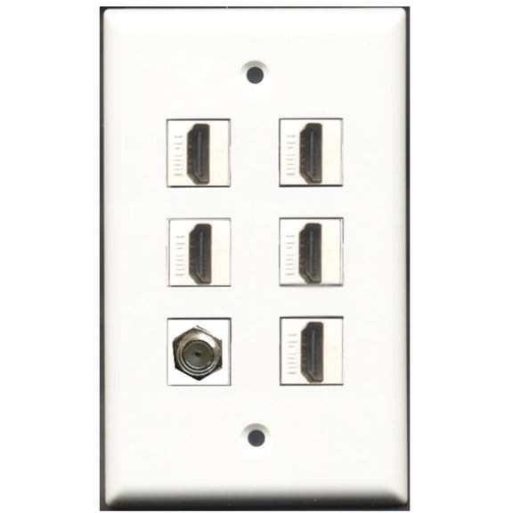 Ultra Spec Cables 5 Port HDMI 1 Coax Cable TV- F-Type Wall Plate w/Female/Female Jacks